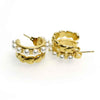 Gold plated stainless steel hoop earrings with pearl accents on white background