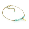 Gold chain bracelet with amazonite beads and rectangular gold charm, minimalist jewelry
