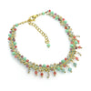 Gold chain anklet with colorful beads and crystal dangles, Indian jewelry style