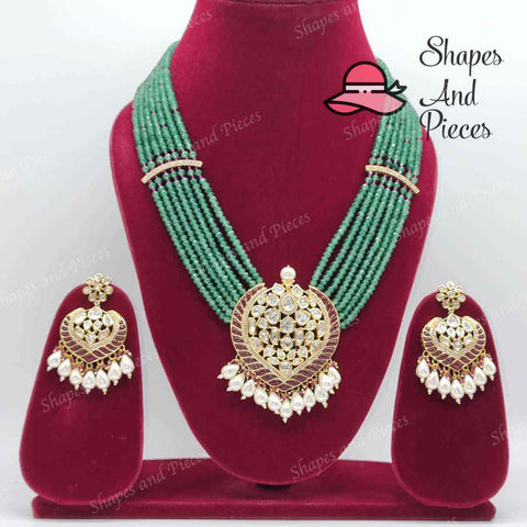 Abha Royal Green Necklace Set - Shapes and Pieces