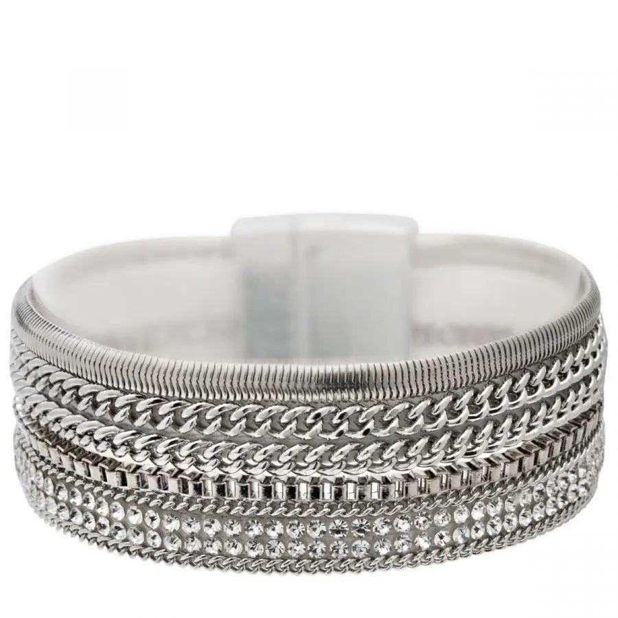 Eternal Rhodium Silver Multi-row Magnetic Bracelet - Shapes and Pieces