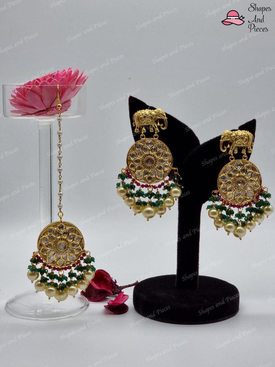 Gajraj Earrings and Tikka Set - Shapes and Pieces