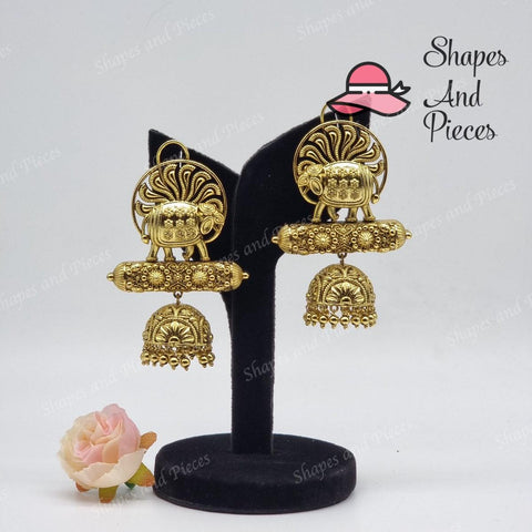 Gold Hathi Earrings - Shapes and Pieces