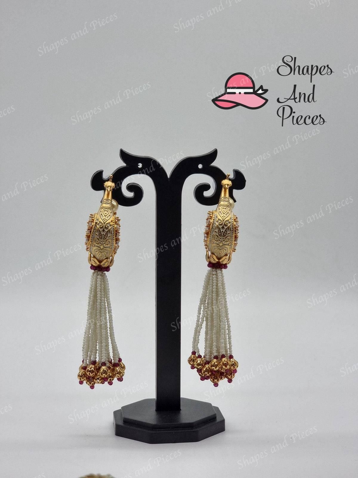 Gold Peacock Earrings - Shapes and Pieces