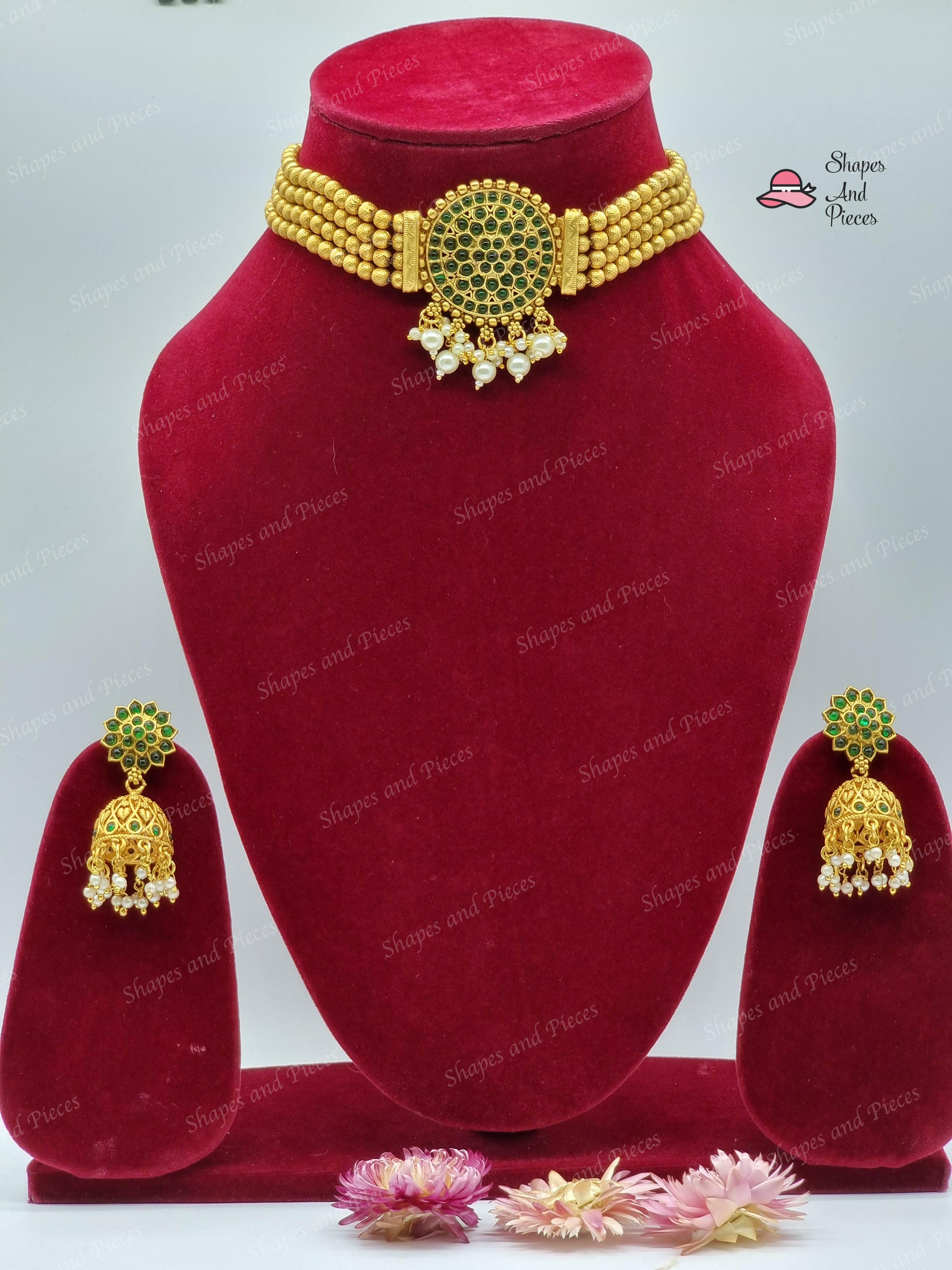 Gold Tone Chokar Set - Shapes and Pieces