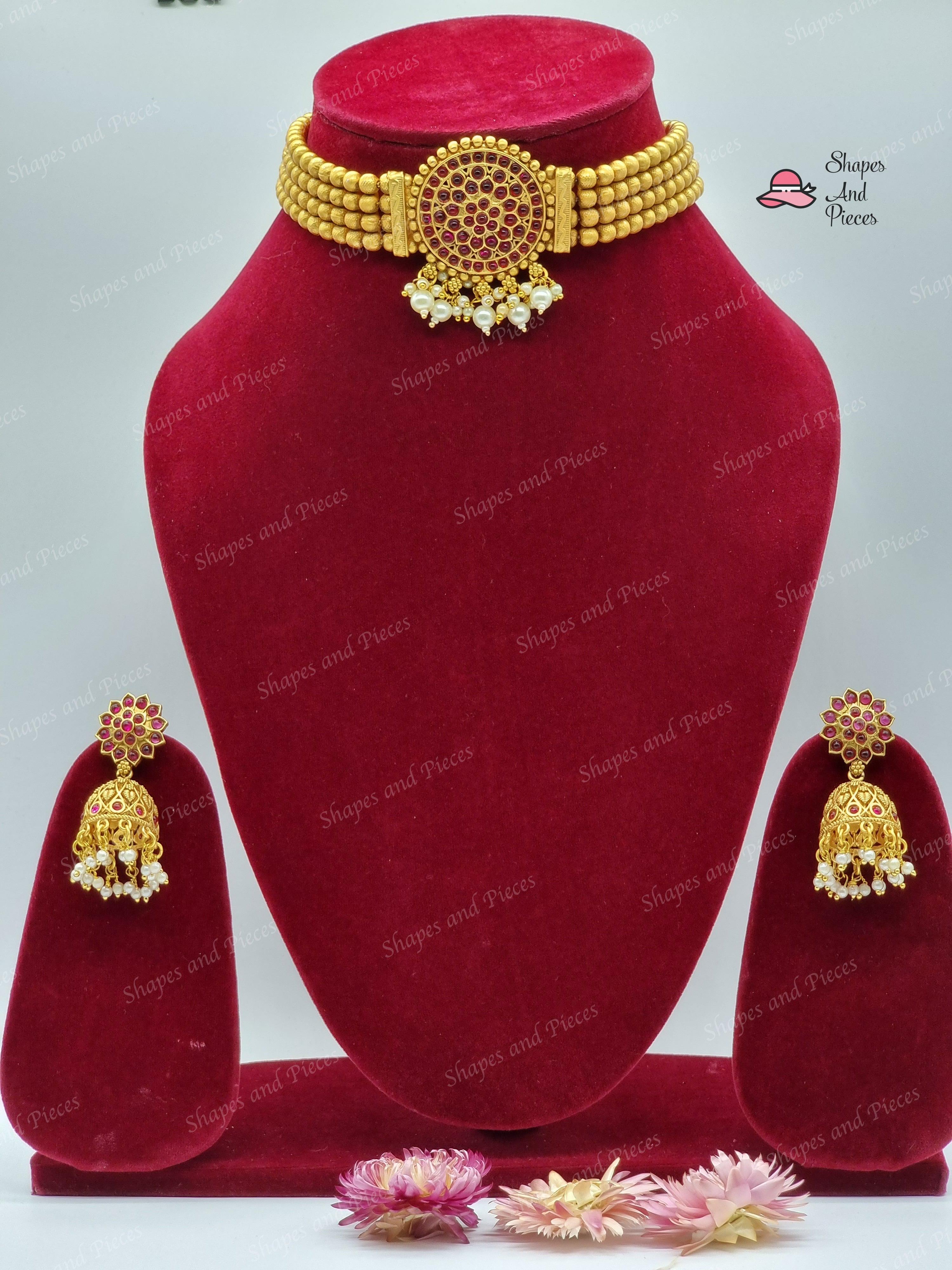 Gold Tone Chokar Set - Shapes and Pieces