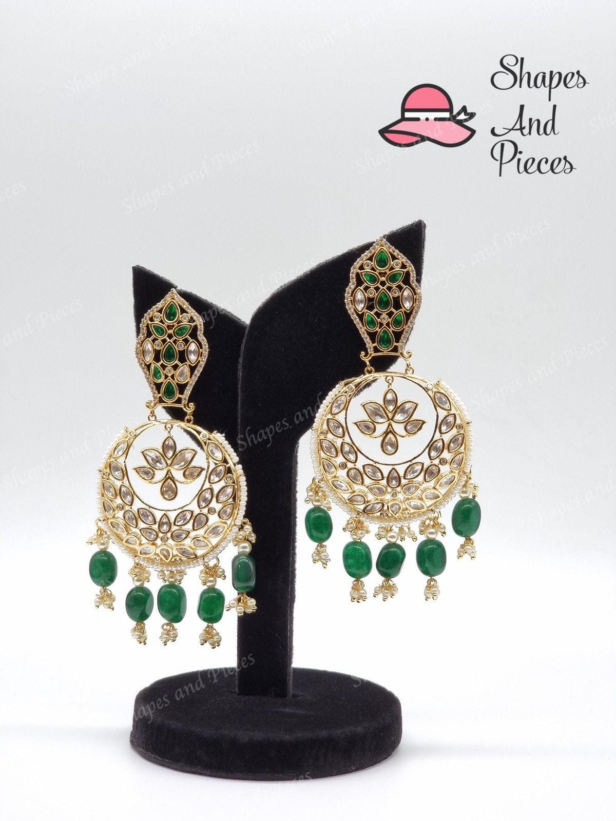 Green Beads Drop Earrings - Shapes and Pieces