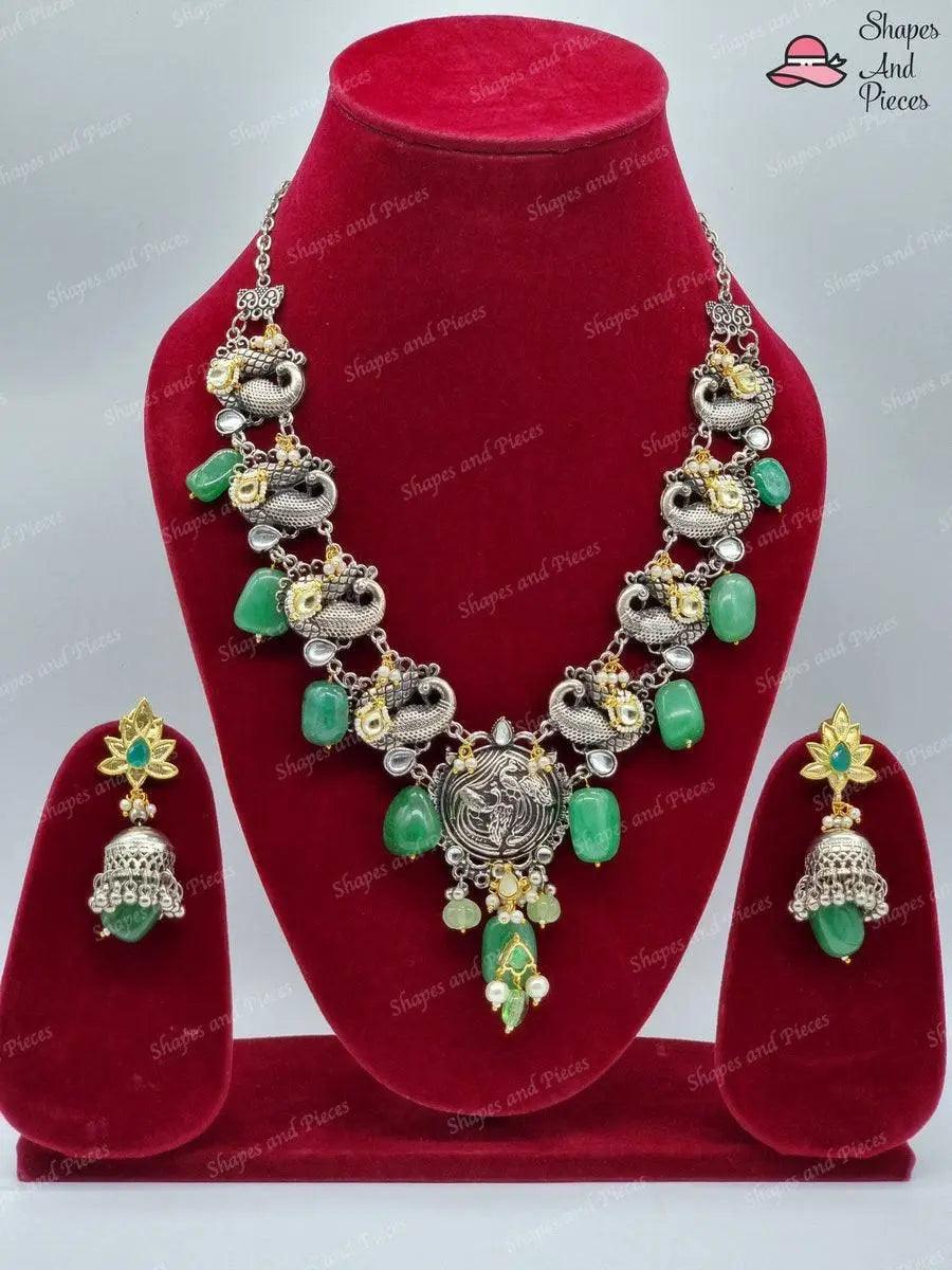 Green Peacock Necklace Set - Shapes and Pieces