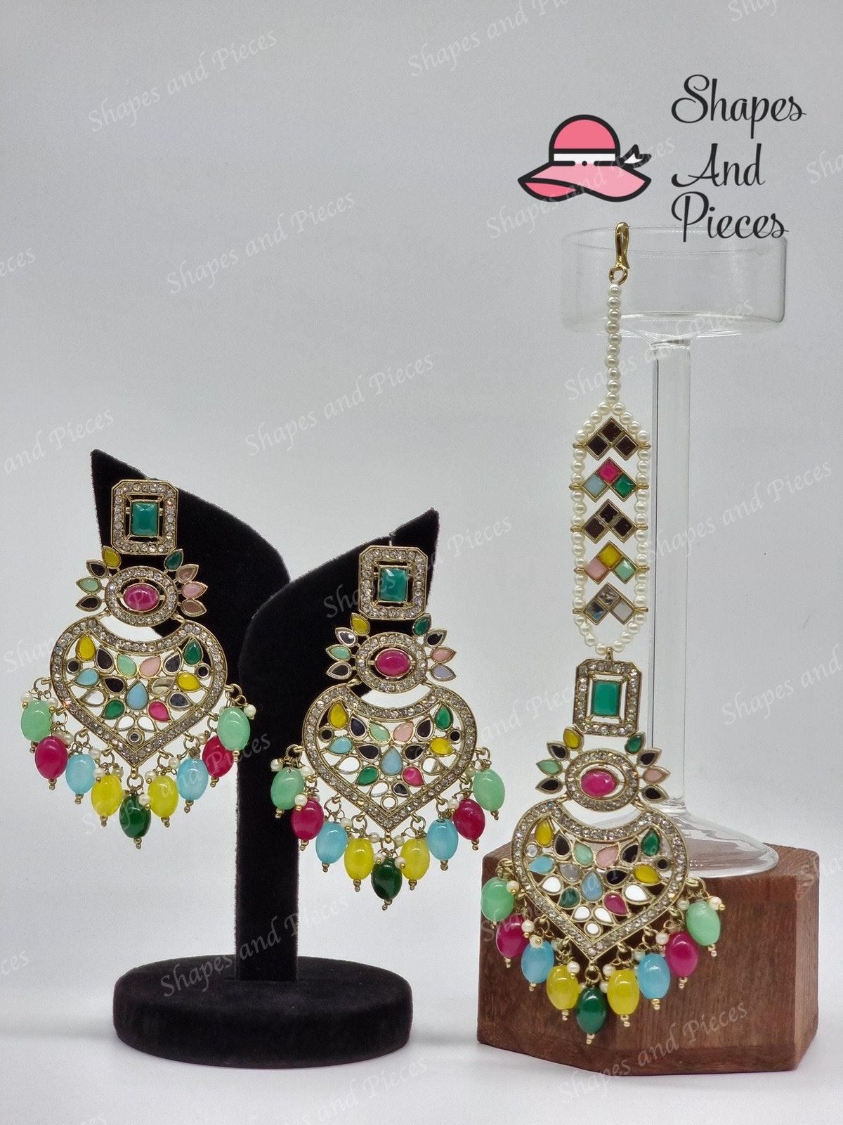 Heart Earrings and Tikka Set - Shapes and Pieces