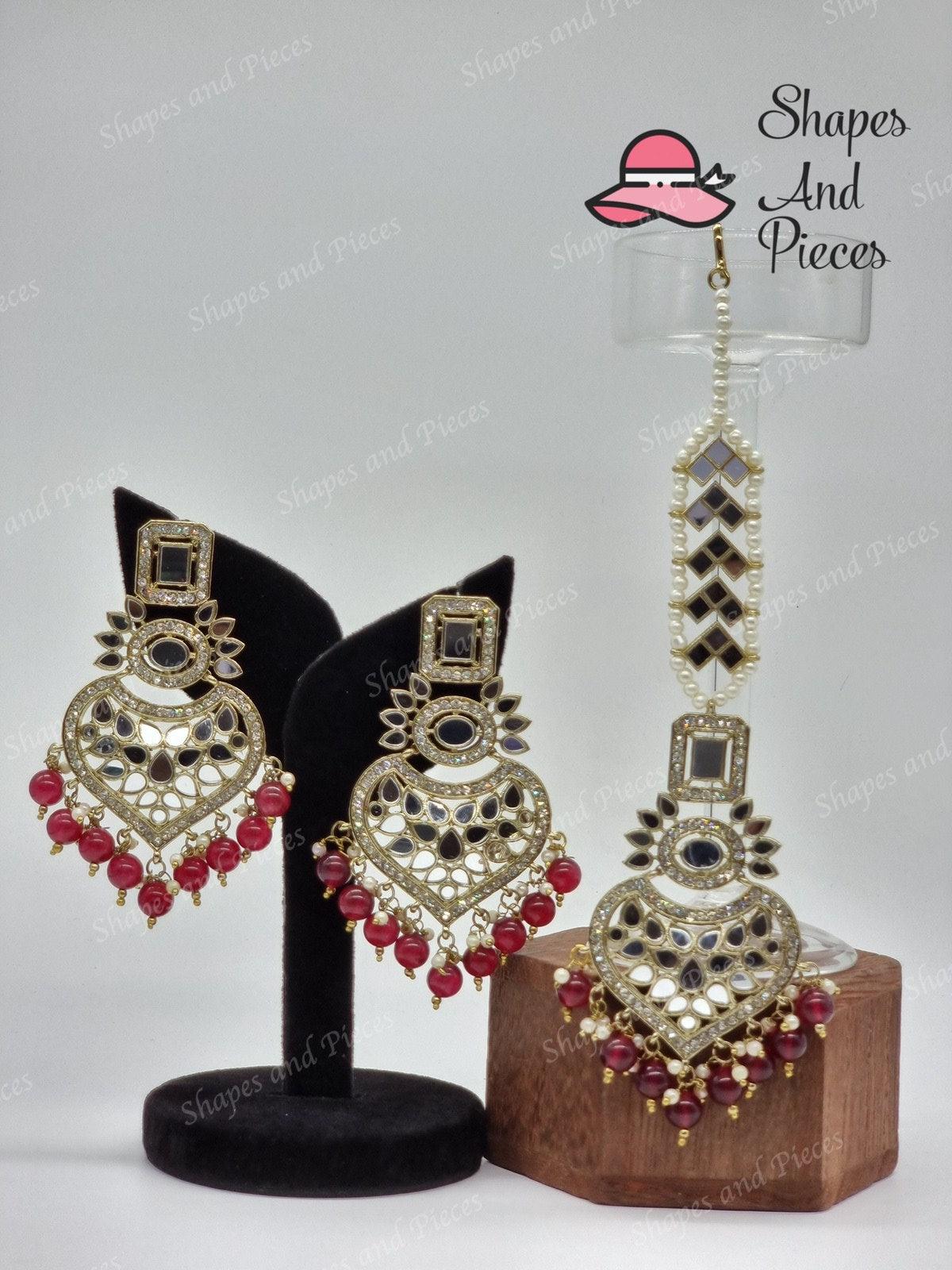 Heart Earrings and Tikka Set - Heart Earrings and Tikka Set - undefined - Shapes and Pieces