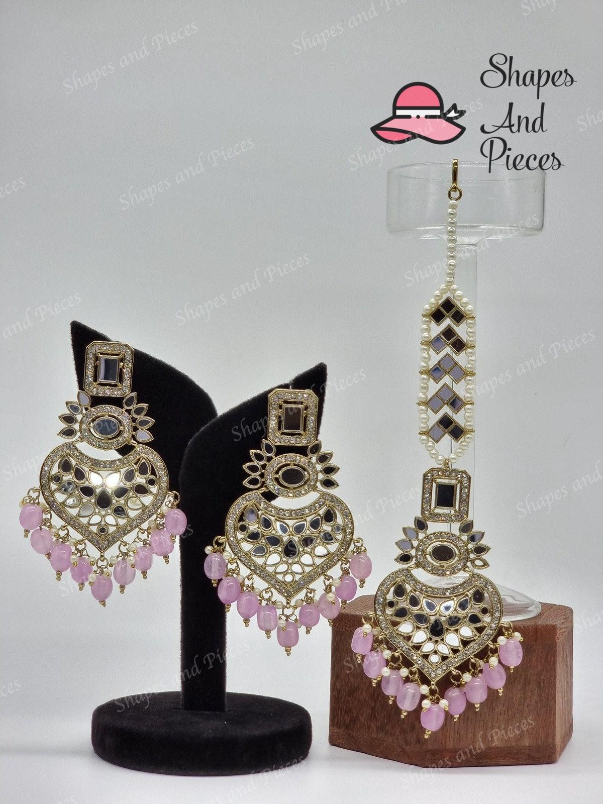 Heart Earrings and Tikka Set - Heart Earrings and Tikka Set - undefined - Shapes and Pieces