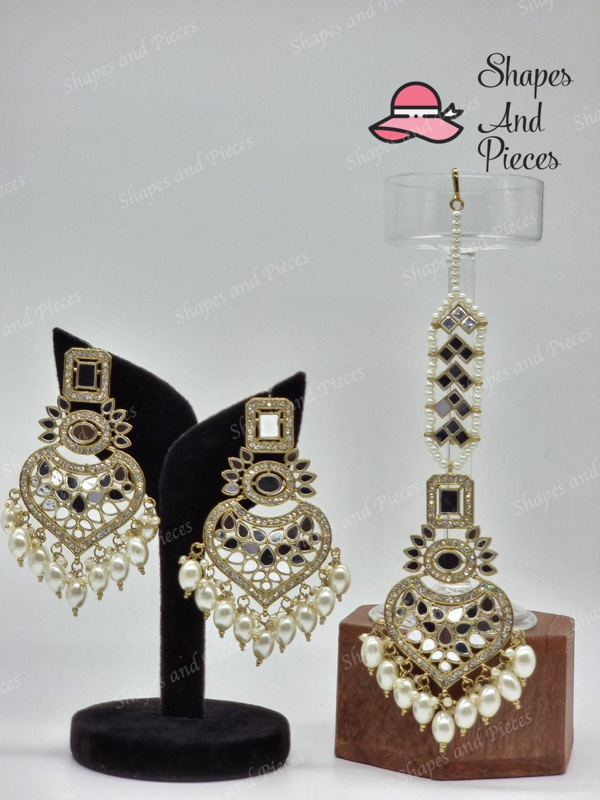 Heart Earrings and Tikka Set - Heart Earrings and Tikka Set - undefined - Shapes and Pieces