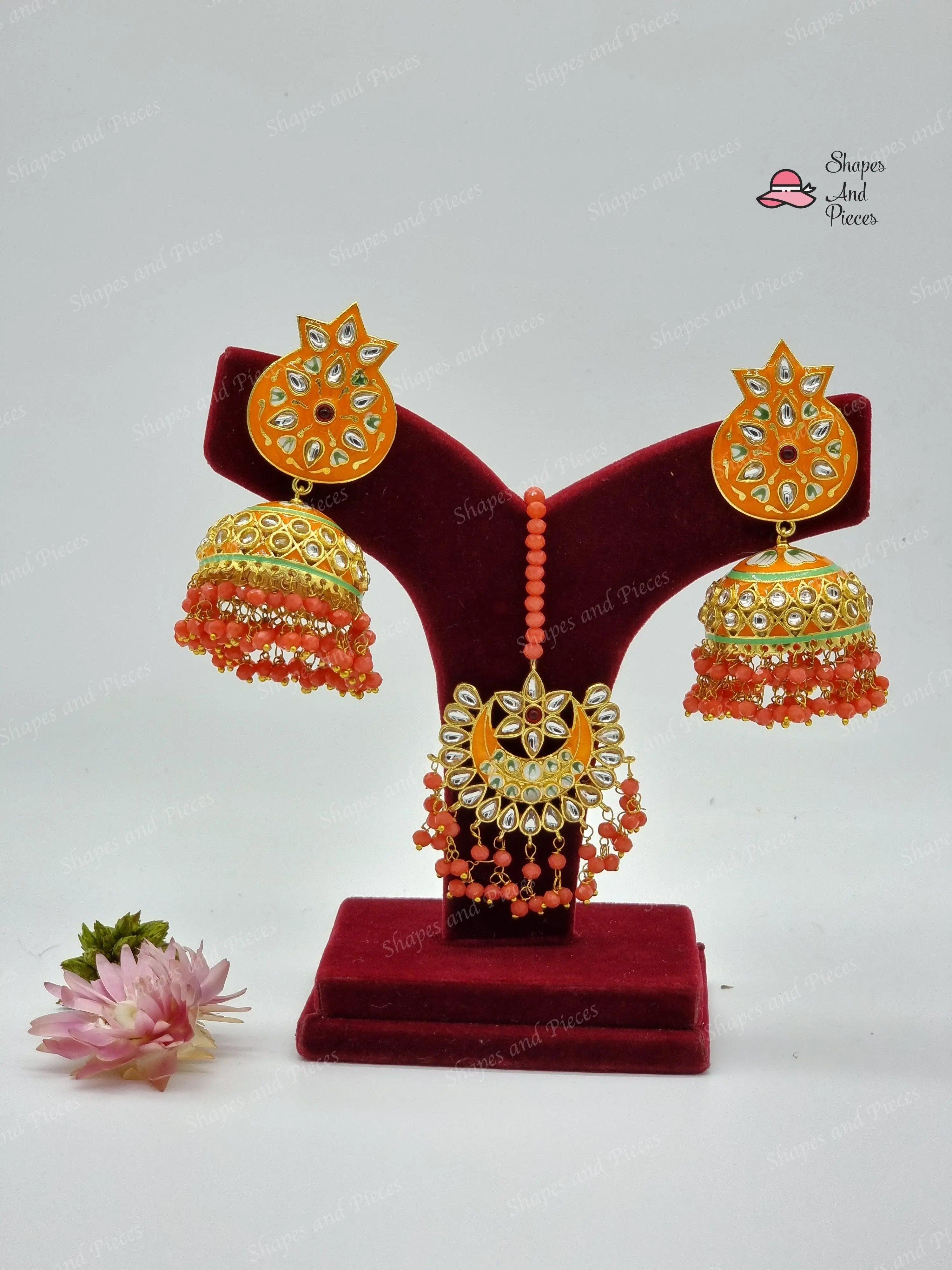 Heer Earrings with Tikka Set - Shapes and Pieces