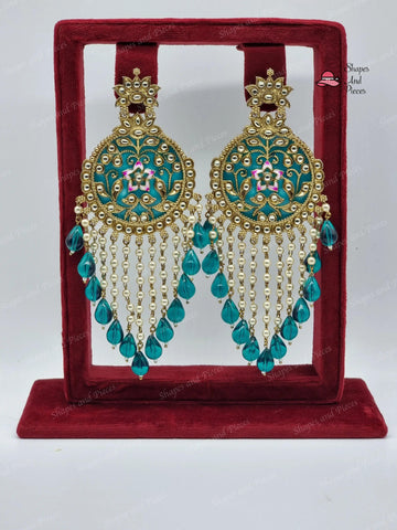 Hina Meenakari Earrings with Tassel - Shapes and Pieces