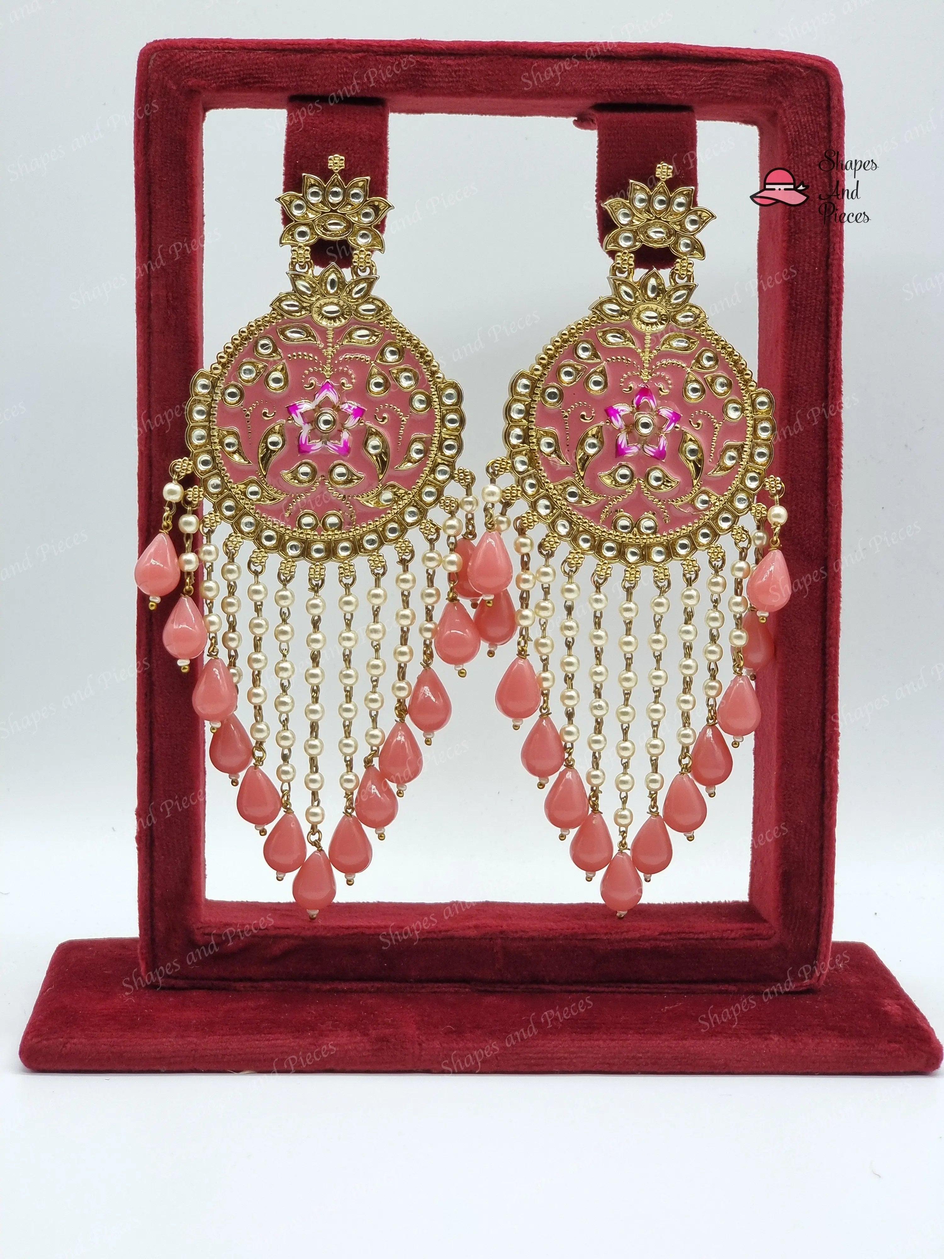 Hina Meenakari Earrings with Tassel - Shapes and Pieces