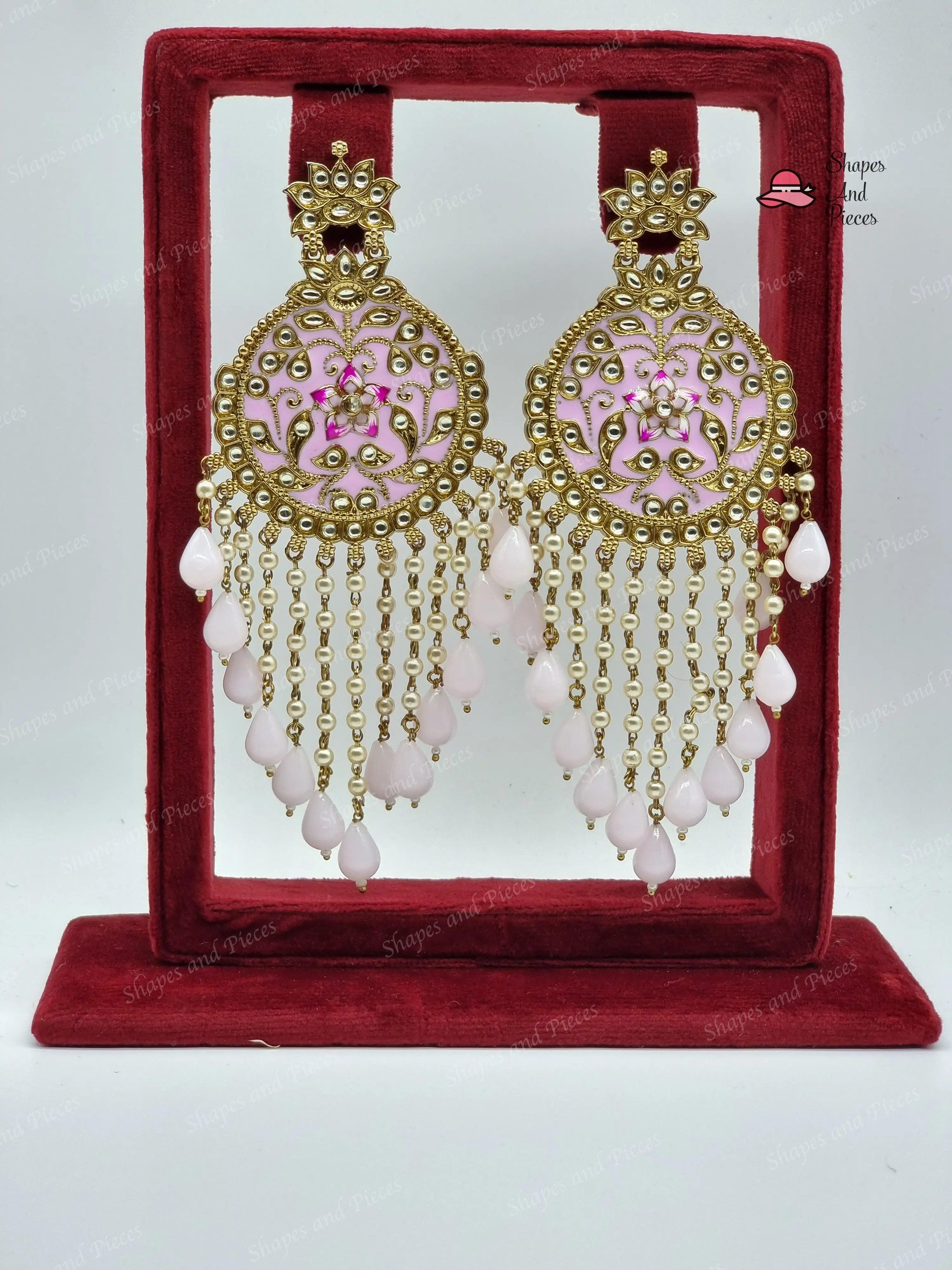 Hina Meenakari Earrings with Tassel - Shapes and Pieces