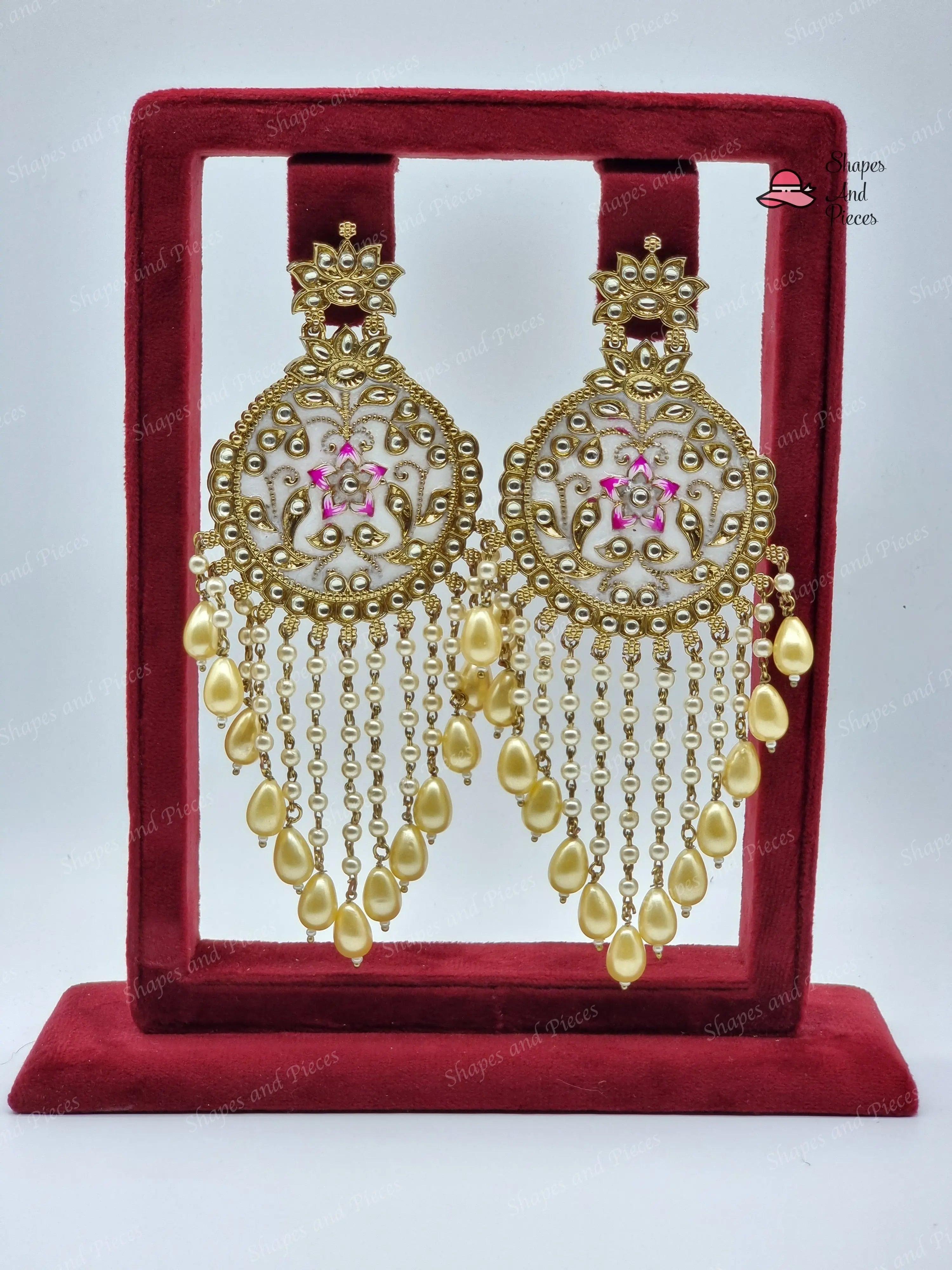 Hina Meenakari Earrings with Tassel - Shapes and Pieces