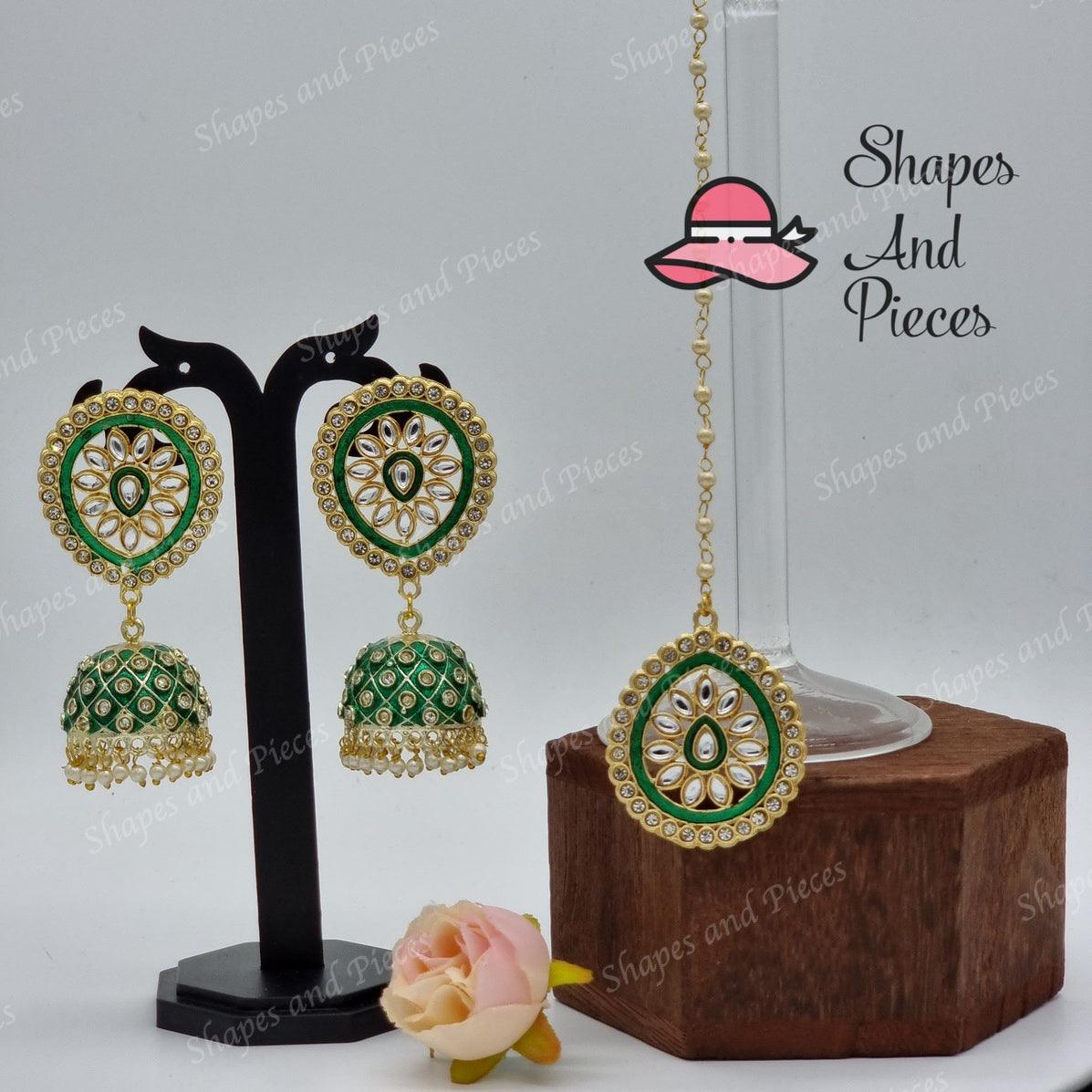 Meenakari Oval Earrings and Tikka Set - Shapes and Pieces