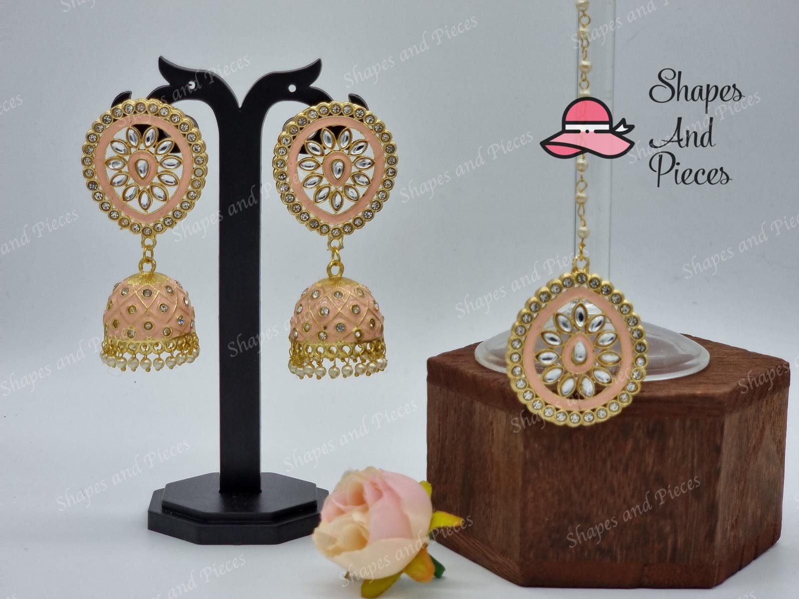 Meenakari Oval Earrings and Tikka Set - Shapes and Pieces