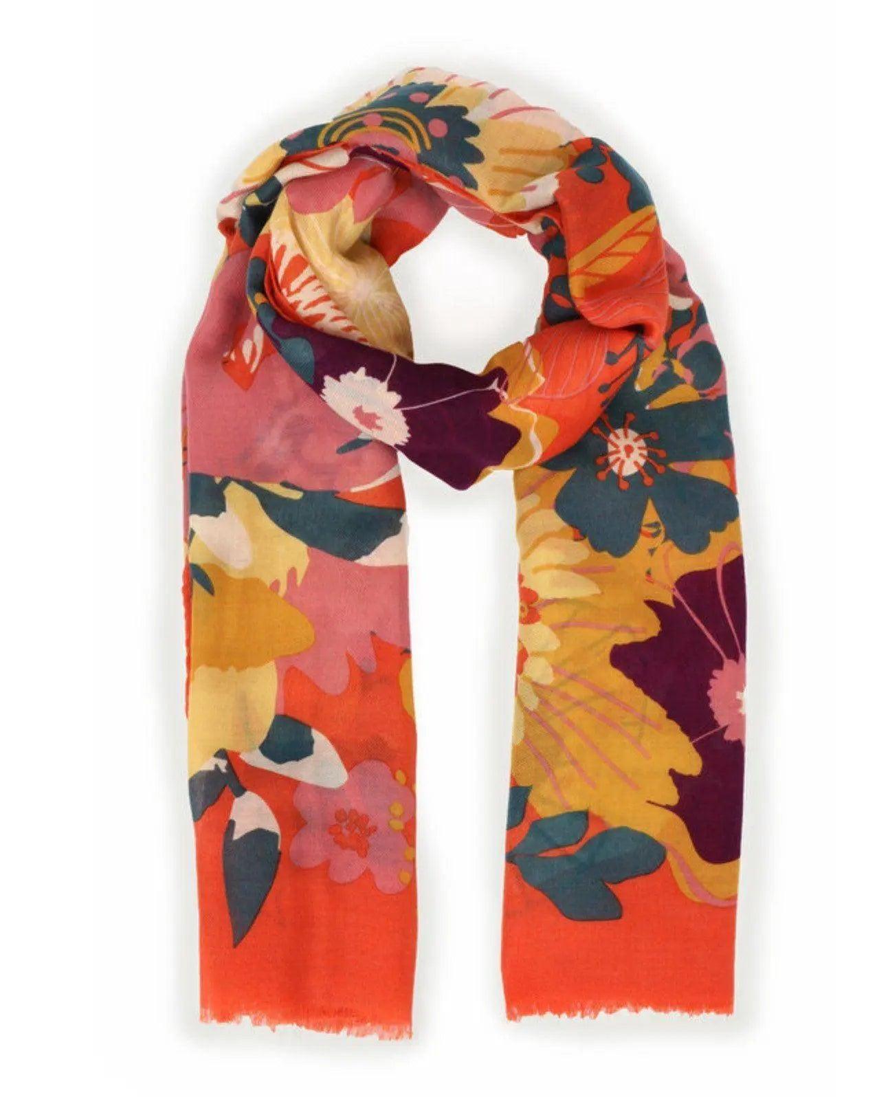 Modern Floral Tangerine Print Scarf - Shapes and Pieces