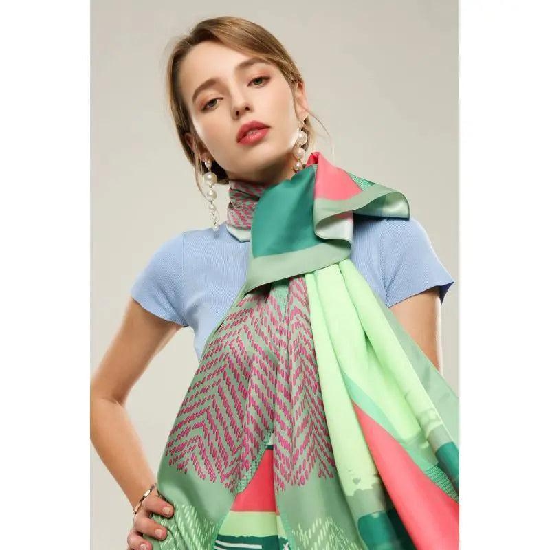 Multi Patterns Sliky Scarf - Shapes and Pieces