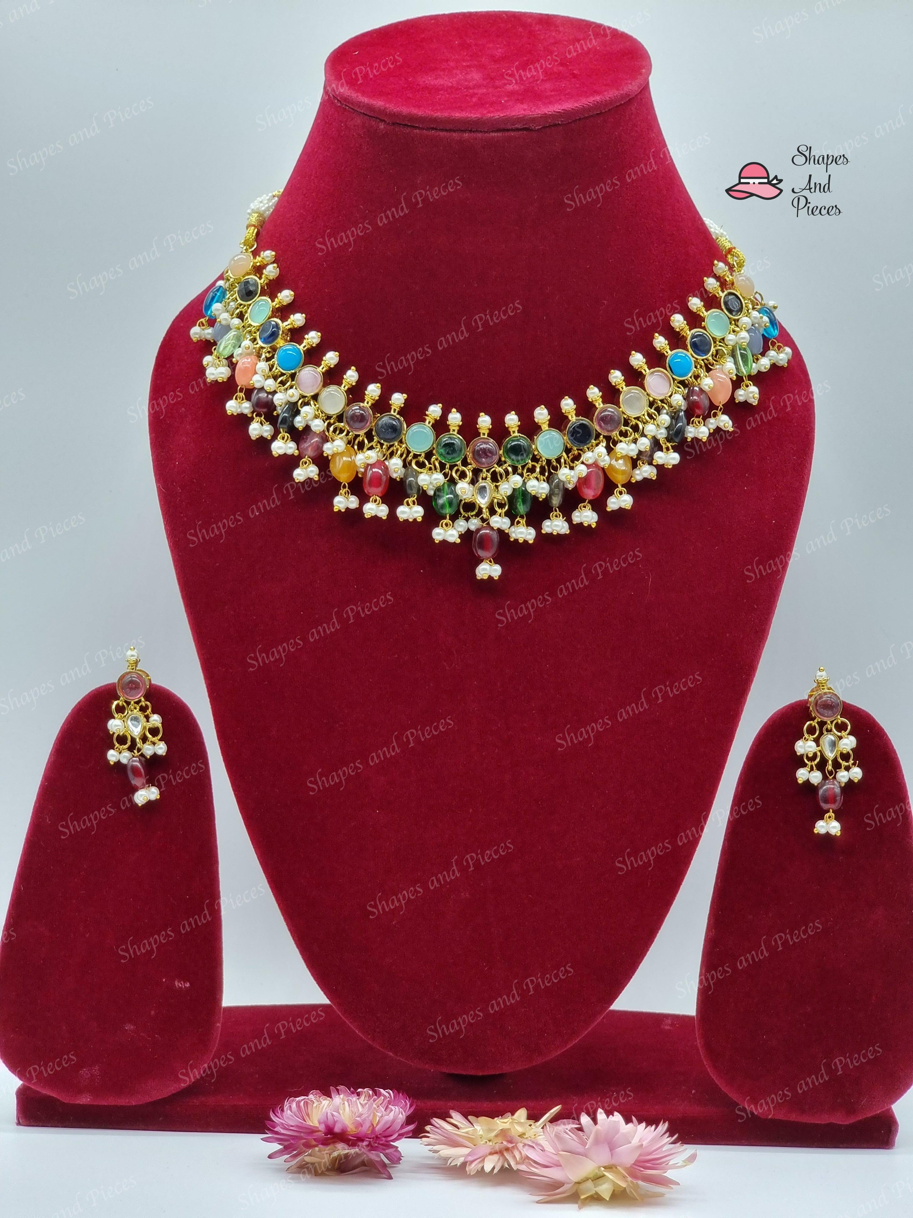 Navratana Necklace Set - Shapes and Pieces